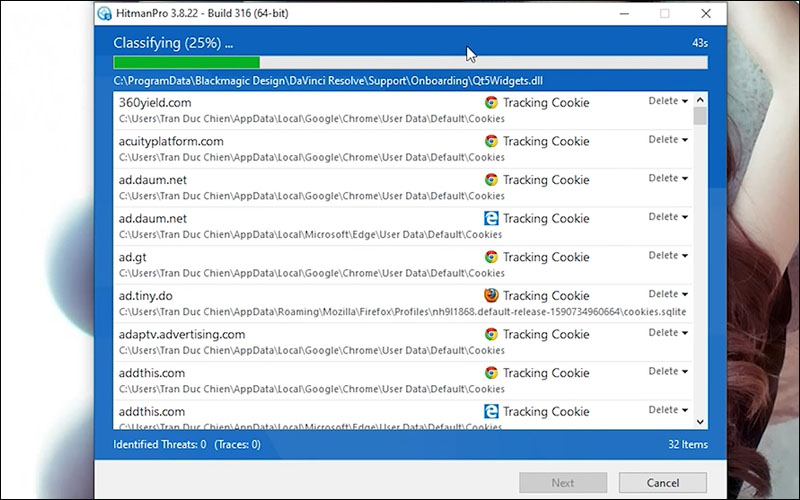 HitmanPro đang tiến h&agrave;nh qu&eacute;t m&aacute;y t&iacute;nh